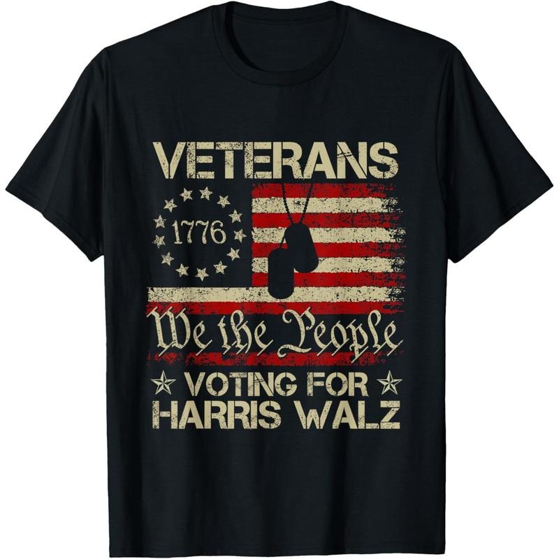 Retro America Flag Veterans Voting For Harris Walz 2024 T-Shirt made in usa Hoodie, Sweatshirt | UrbanDripWear.com