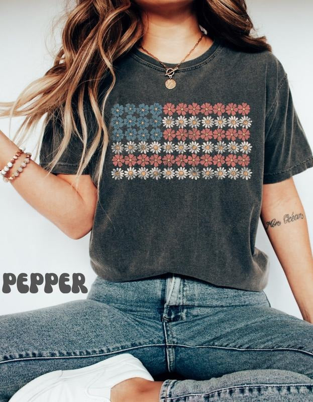 Retro American Flag Shirt, 4th of July Shirts, Womens Fourth of July Shirt Hoodie, Sweatshirt | UrbanDripWear.com