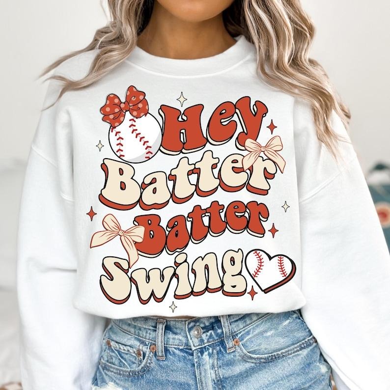 Retro Baseball Coquette , Hey Batter Batter, Game Day Bow , Mom , Baseball Mama Shirt Sweatshirt Cotton Hoodie