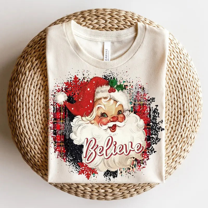 Retro Believe Santa Sweatshirt - Classic Holiday Clothing, Unisex Cotton Crewneck T-Shirts, Hoodie | UrbanDripWear.com