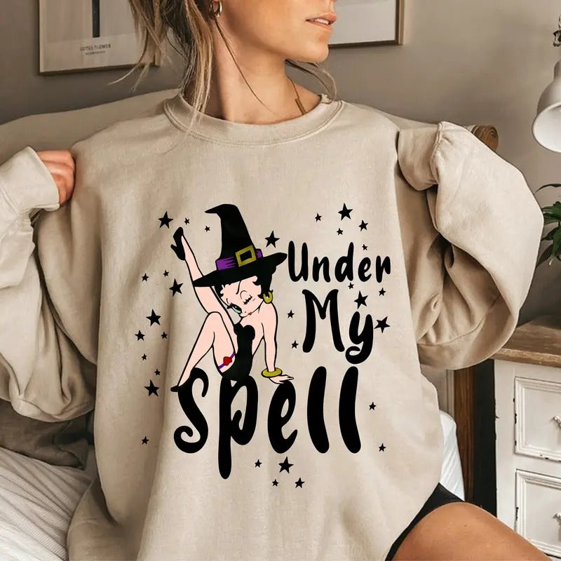 Retro BettyBoop Halloween Shirt, Under My Spell Shirt, Halloween Sweatshirt, Bettyboop Tee Shirt, Halloween Gift Hoodie