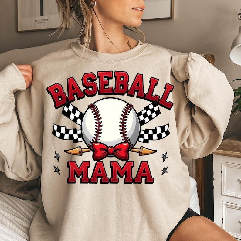 Retro Checkered Baseball Mama Coquette Game Day Baseball Mom Baseball Coquette Shirt  Trendy Baseball Sweatshirt Hoodie