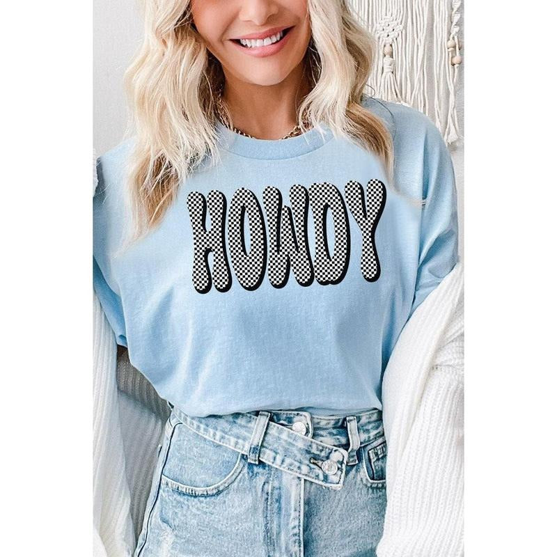 Retro Checkered Howdy Short Sleeve Relaxed Fit T-Shirt Hoodie, Sweatshirt | UrbanDripWear.com