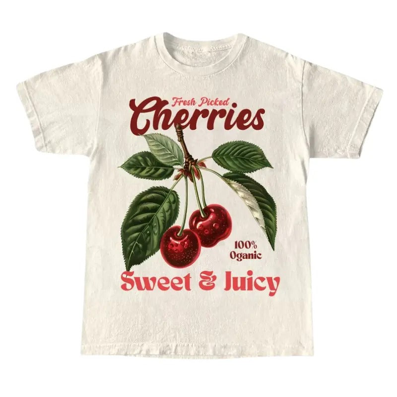 Retro Cherry Commercial Graphic Shirt, Vintage Cherry T-Shirt, Unisex Cotton T-Shirt, Y2K Style T-Shirt, Cool Gift for...