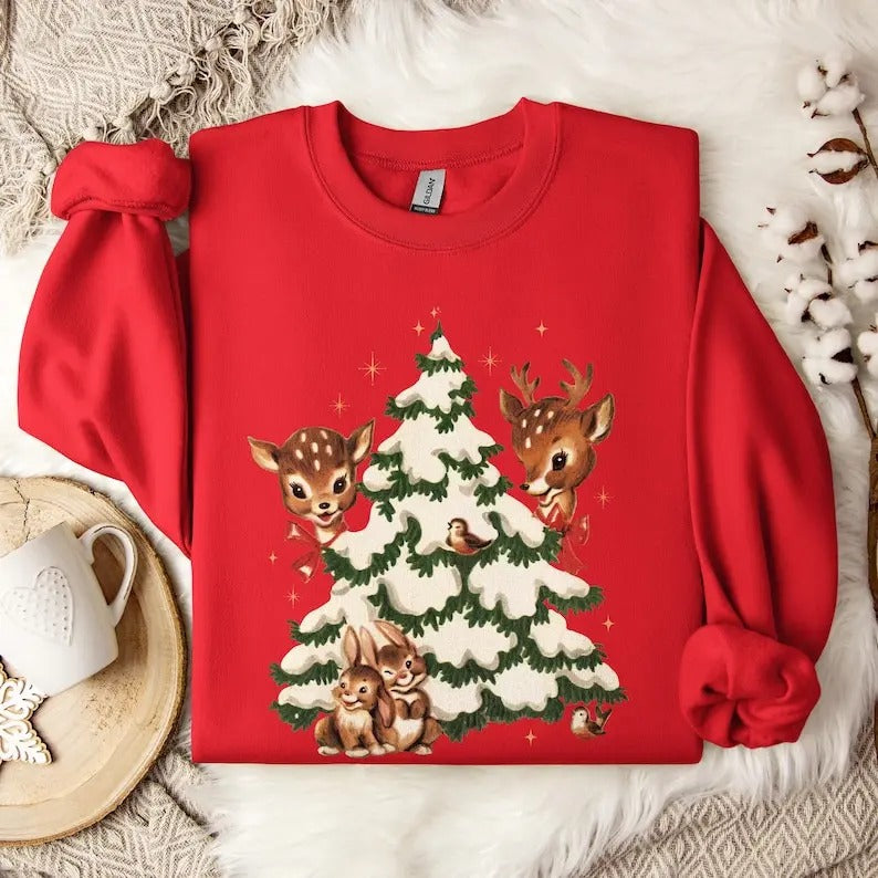 Retro Christmas Re!ndeer Sweatshirt Gift, Vintage Aesthetic Top, Cute Crewneck, Teacher Gift, Shirt, Family Sweatshirt Hoodie