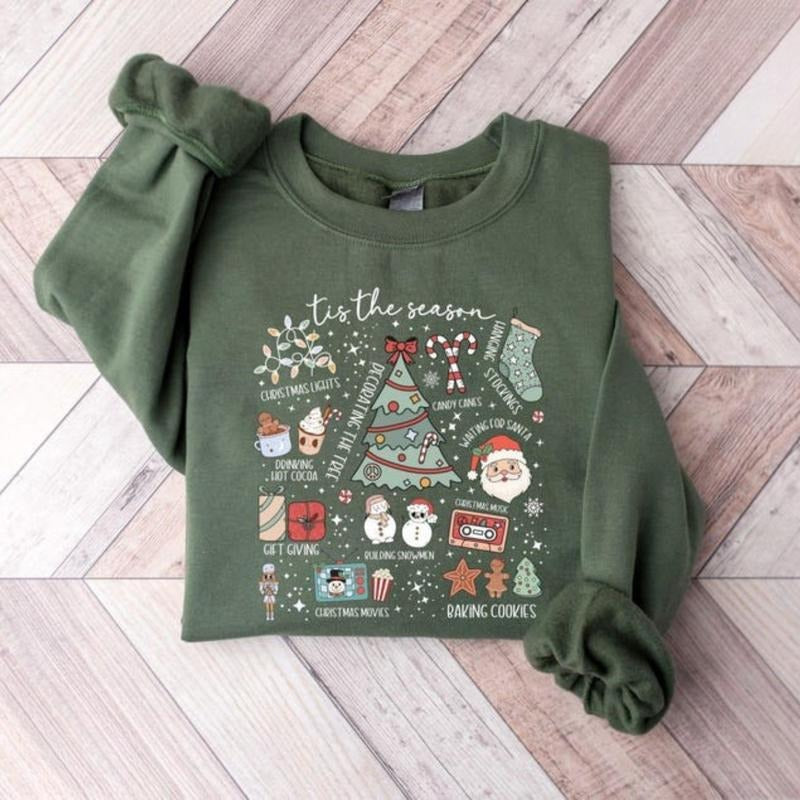 Retro Christmas Sweatshirt, Holiday Doodles, Tis the season Shirt, Merry Christmas, Winter, Snow, Xmas Sweatshirt, Crew...
