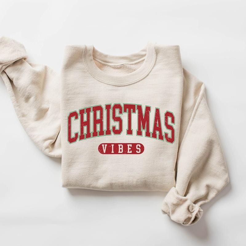 Retro Christmas Vibes Sweatshirt, Merry Christmas Sweatshirt, Womens Christmas Sweater, Holiday Sweater, Cute Christmas...