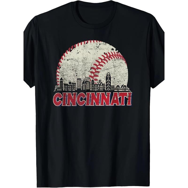 Retro Cincinnati cityscape baseball fan men's T-shirt made in usa Hoodie, Sweatshirt | UrbanDripWear.com