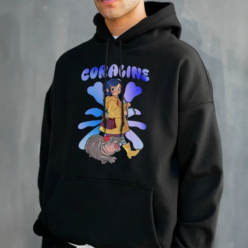 Retro Coraline Shirt, Coraline And Moo Deng Sweatshirt, Cute Moo Deng Hoodie, Funny T-Shirt, | UrbanDripWear.com