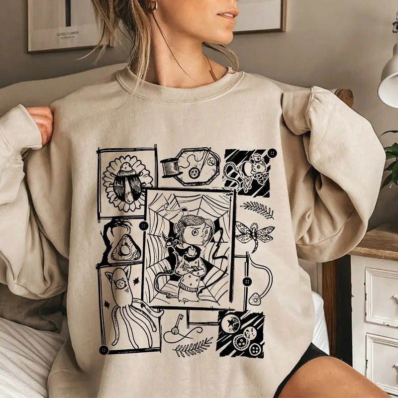 Retro Coraline Shirt, Vintage Halloween Coraline Shirt, Spooky Movie Tee Shirt, Coraline Doll Sweatshirt, Funny Cartoon...