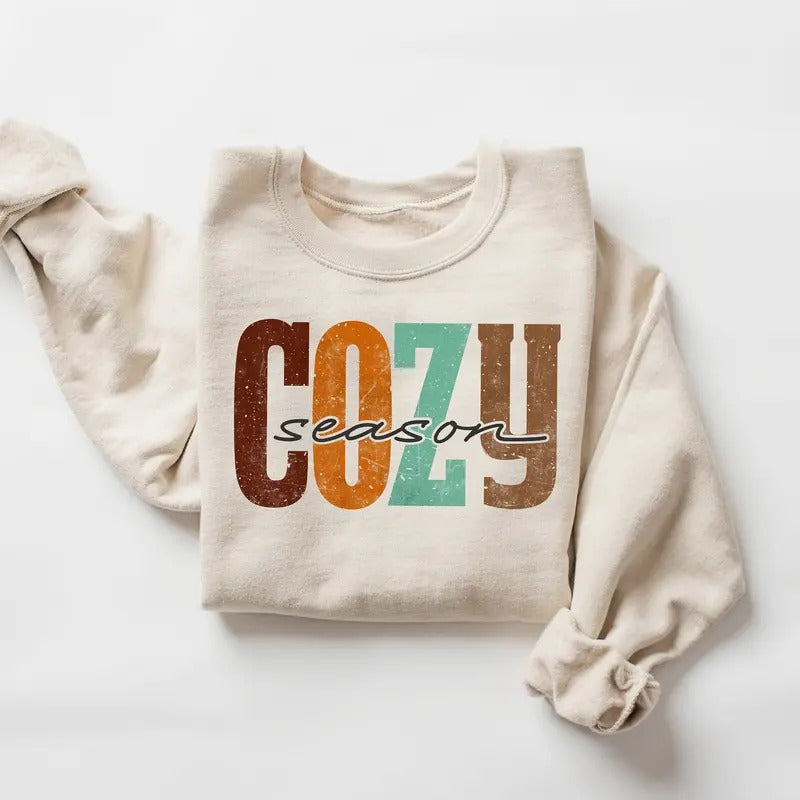 Retro Cozy Season Fall Sweatshirt, Cozy Season Shirt, Happy Thanksgiving Sweater, Hello Pumpkin Sweatshirt, Fall Autumn...