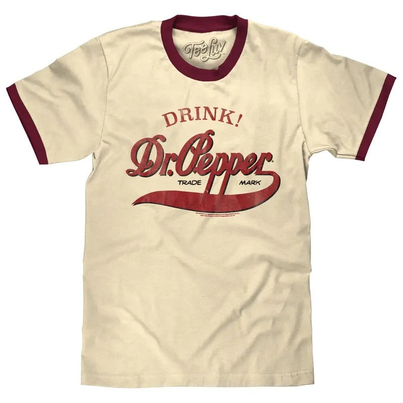 Retro Drink Dr. Pepper Ringer T-Shirt - Beige and Maroon graphic tee Hoodie, Sweatshirt | UrbanDripWear.com