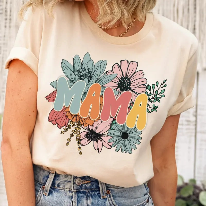 Retro Floral Mama T-shirt, Mom Shirt for Mom for Mother's Day, Mama T-shirt, Shirt for Mom for Mother's Day, Mama T-Shirt...