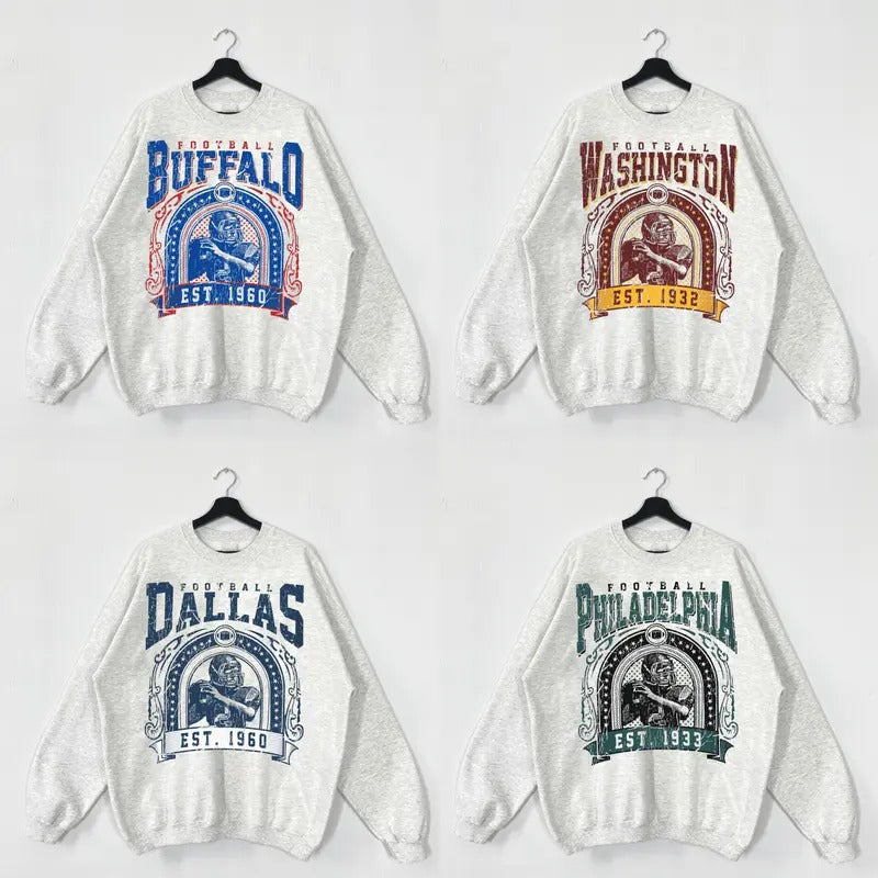 Retro Football Crewneck Sweatshirt, Vintage Football Sweatshirt Ash Grey Color, Gift For Football Fans T-Shirts, Hoodie