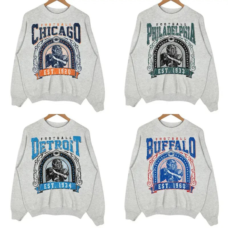 Retro Football Crewneck Sweatshirt, Vintage Football Sweatshirt Sport Grey Color, Gift For Football Fans T-Shirts, Hoodie