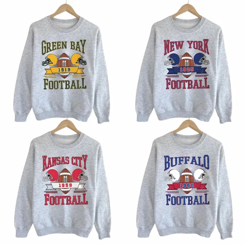Retro Football Sweatshirts Sport Grey Color, Vintage Football Team Crewneck Collection, Football Sweatshirt T-Shirts, Hoodie