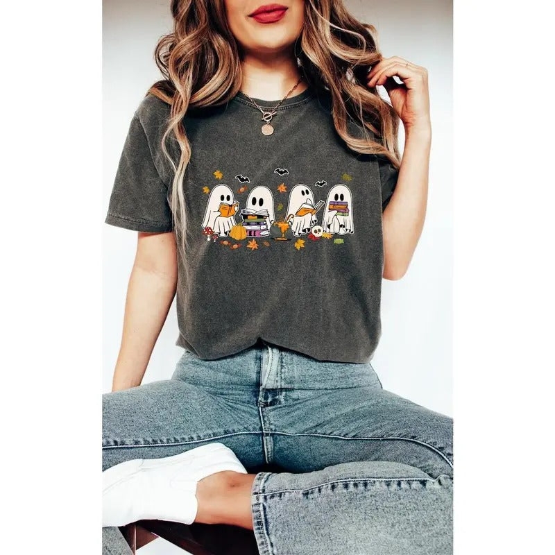 Retro Ghost Reading Books Sweatshirt, Librarian Ghost Halloween hoodie, Halloween Teacher Sweatshirt, Halloween Shirt,...
