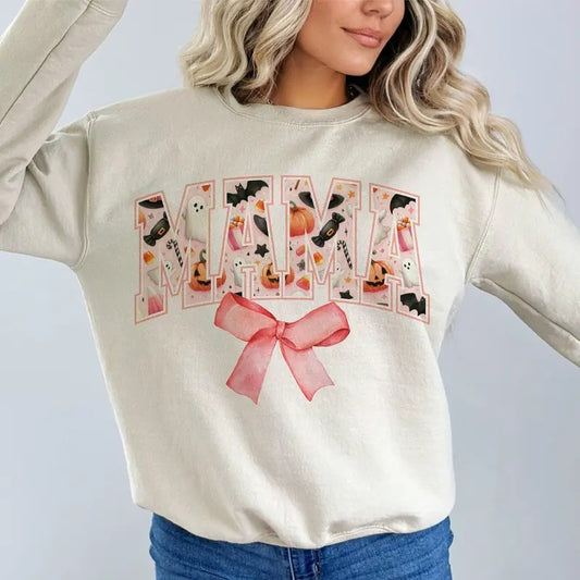 Retro Halloween Mama Coquette Shirt, Coquette Bow Halloween Shirt, Halloween Mama Shirt, Mama Shirt, Halloween Sweatshirt, Coquette Sweatshirt