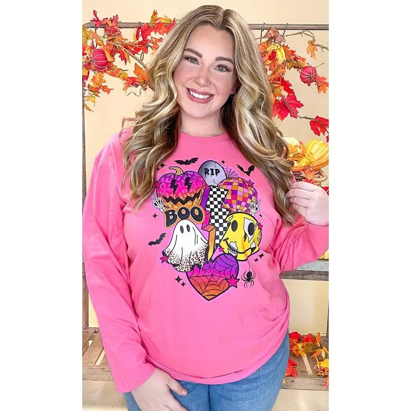 Retro Halloween Vibes Graphic Long Sleeve T-Shirt Hoodie, Sweatshirt | UrbanDripWear.com