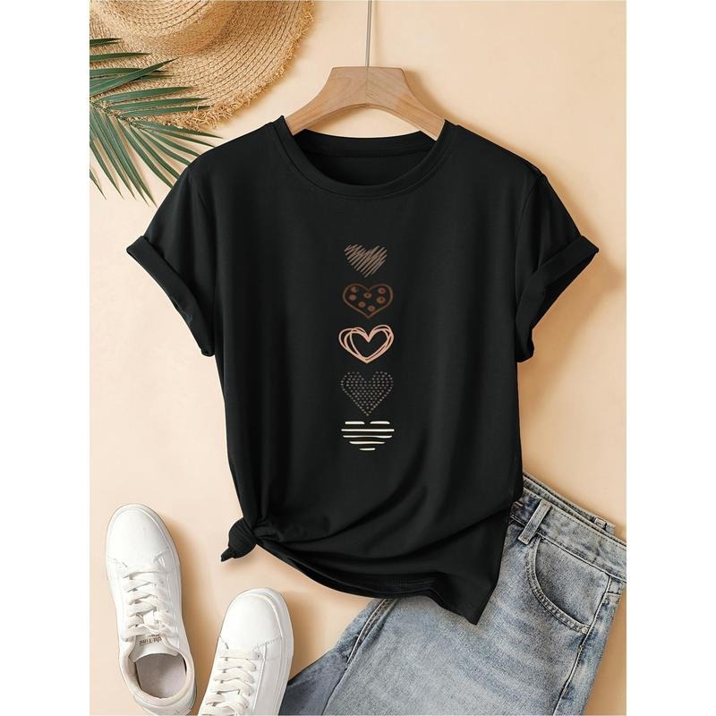 Retro-Inspired Black Love Heart Print Women'S T-Shirt