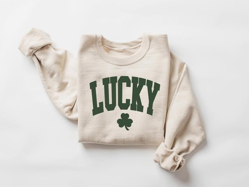 Retro Lucky Sweatshirt, Cute St Patricks Day Sweatshirt, Womens Shamrock Sweatshirt, Irish Shirt, Four Leaf Clover, St...
