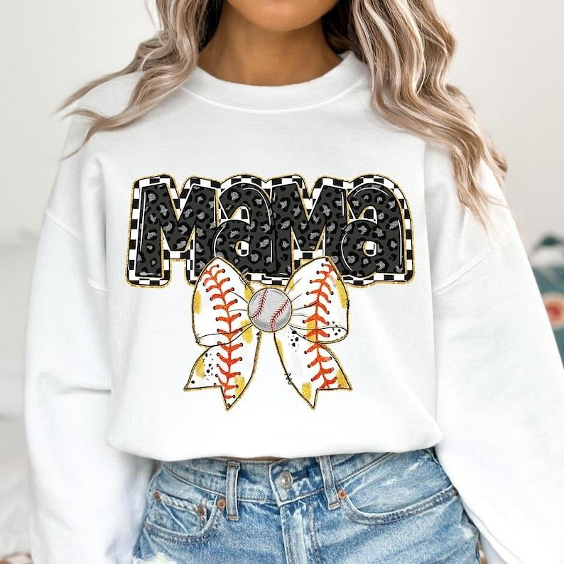 Retro Mama Baseball Coquette , Game Day Baseball , Checkered Bow Baseball Mom Sweatshirt T-Shirts, Hoodie | UrbanDripWear.com