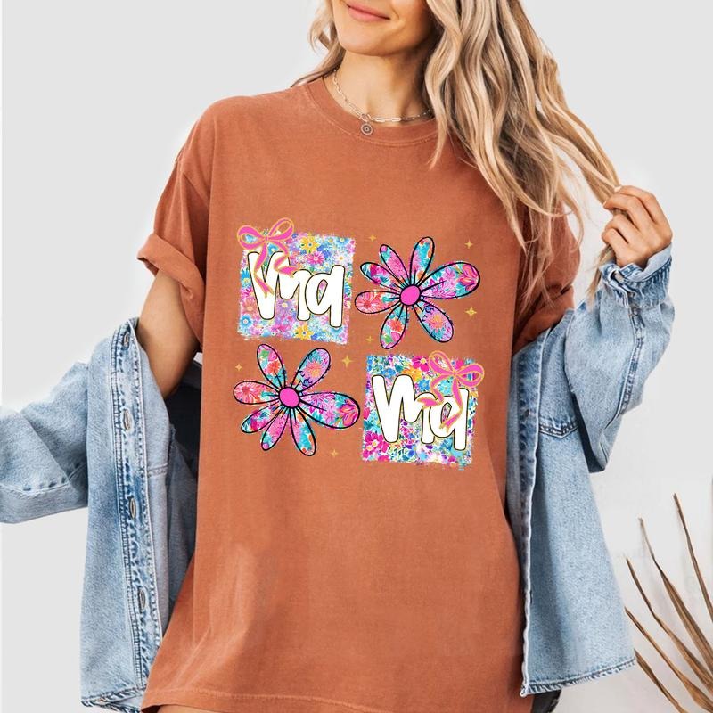 Retro Mama Floral Shirt, Mothers Day Shirt, Mom Gifts, Floral Mama Coquette Bow Shirt, Preppy Mama T-Shirt, Mom Women Top...