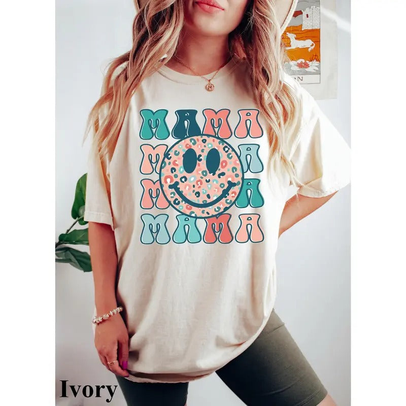 Retro Mama Shirt Smiley Face Mama Shirt Mother's Day Shirt For Mom Mom Tshirt Mama Tshirt Pregnancy Announcement Shirt...
