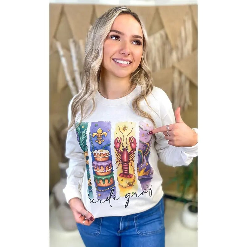 Retro Mardi Gras Graphic Long Sleeve T-Shirt Hoodie, Sweatshirt | UrbanDripWear.com