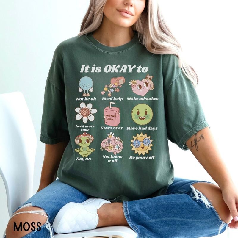 Retro Mental Health T-shirt Cute Anxiety Shirt Mental Health Matters Tee Self Care Crewneck Therapist Gifts Oversized...