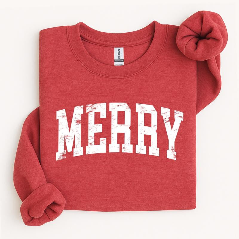 Retro Merry Christmas Sweatshirt, Festive Holiday Pullover, Womens Christmas Vibes Outfit, Cute Xmas Gift Sweater, Cozy...
