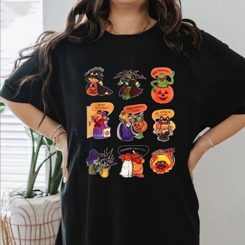 Retro Muppets Halloween Tee, Kermit Miss Piggy Animal Fozzie Bear Pattern T-Shirt, Halloween Shirt, Gift For Friends...
