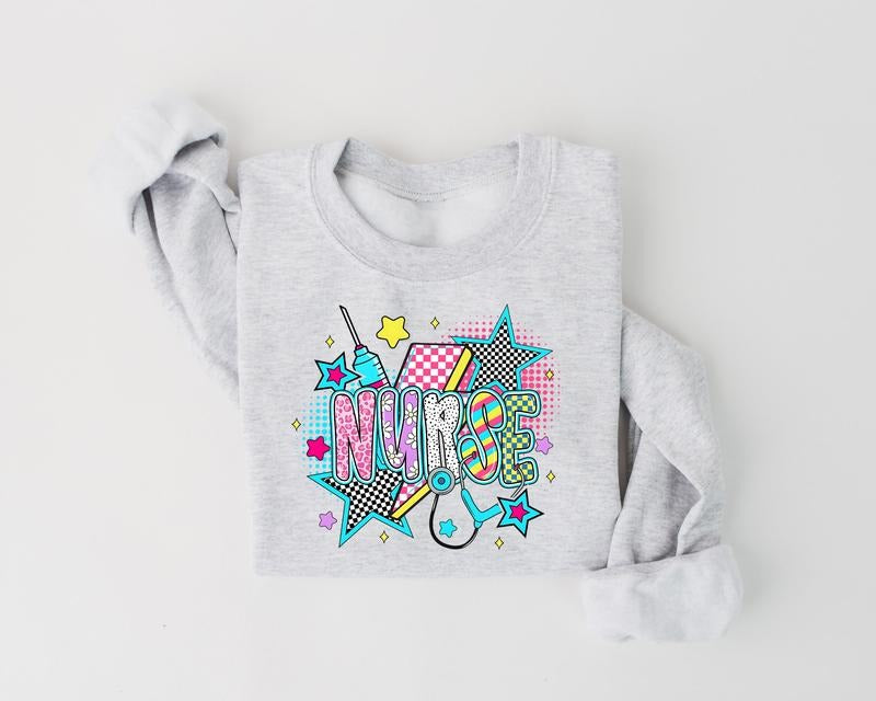 Retro Nurse Sweatshirt, Checkered Nurse Shirt, Nurse Life, Preppy Nurse Bow Shirt