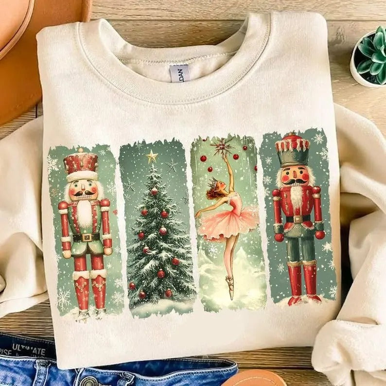 Retro Nutcracker Christmas Sweatshirt, Preppy Christmas Sweatshirt, Holiday Vibes, Nutcracker Ballet, Christmas Tree,...