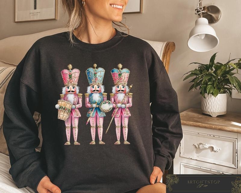 Retro Nutcracker Christmas Sweatshirt, Womens Christmas Tee Cotton Womenswear Hoodie | UrbanDripWear.com