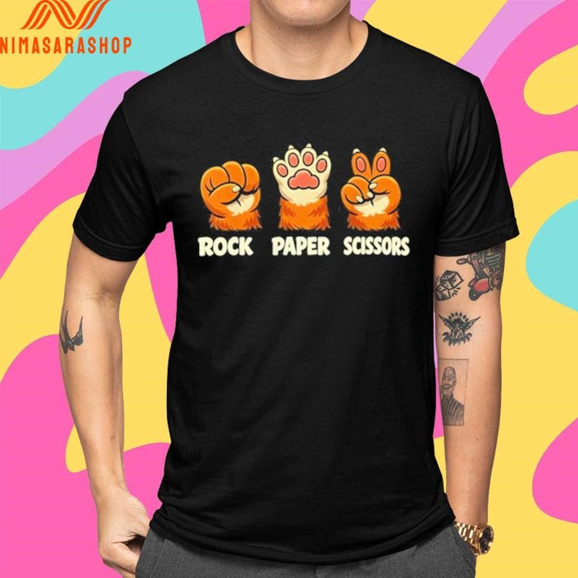 Retro Rock Paper Scissors Cat Paw Humor Pet Lover Meme Shirts