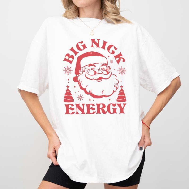 Retro Santa Big Nick Energy Shirt , Funny Christmas Santa Tees for women, Adult Humor Tops, Christmas Season T-shirt,...