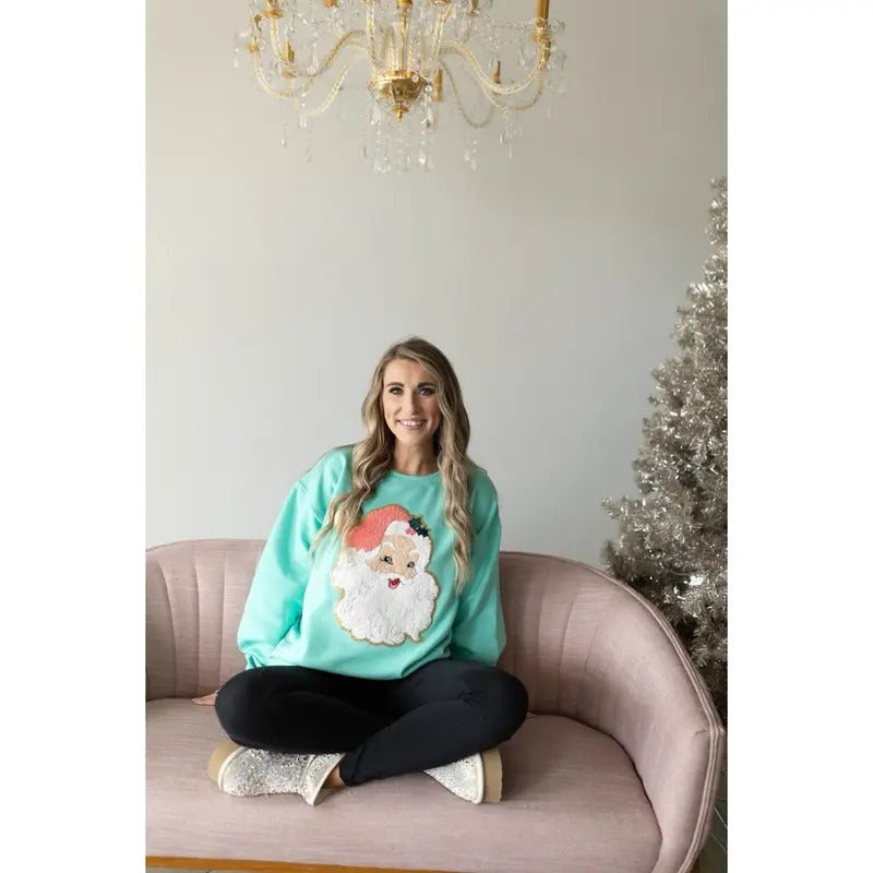Retro Santa Chenille Patch Sweatshirt | Holiday Christmas Sweatshirt T-Shirts, Hoodie | UrbanDripWear.com