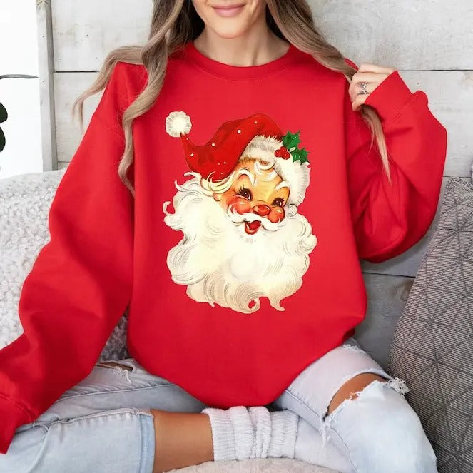 Retro Santa Sweater,Vintage Santa Christmas Sweatshirt,Retro Santa Claus Shirt,Womens Christmas Tee, Holiday Clothing...