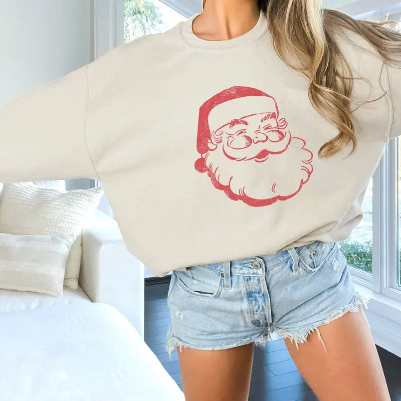 Retro Santa Sweatshirt, Vintage Santa Christmas Sweatshirt, Christmas PJs Matching Family Holiday Sweater, Womens...