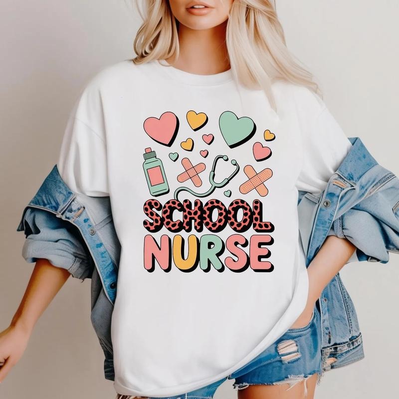 Retro School Nurse Shirt, Leopard Nurse Life with Cute Medical Symbols, Cute Medical Icons Tee for Proud Nurses, Gift For...