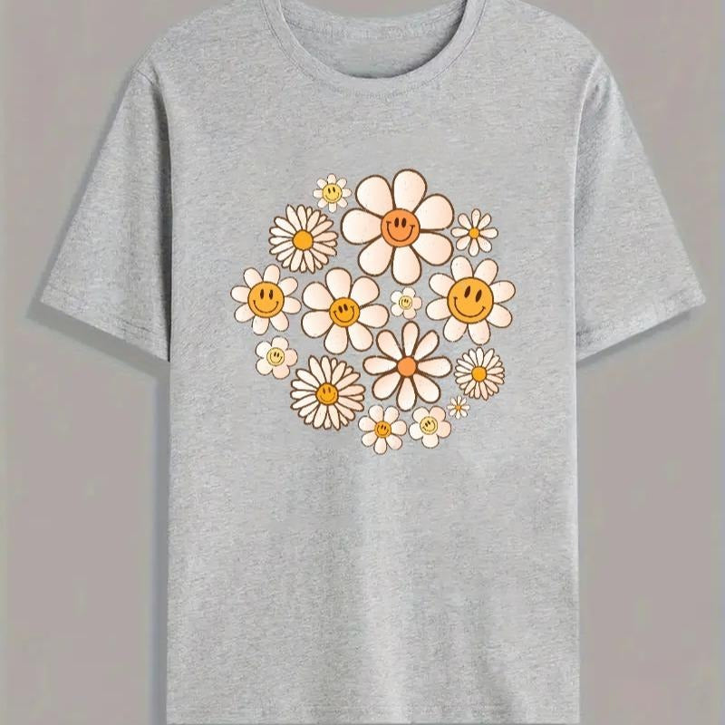 Retro Shirt, Flowers Shirt, Retro Flower Shirt, Retro Daisy Shirt, Daisy Flower Shirt Womens, Flower Smile Faces Shirt,...