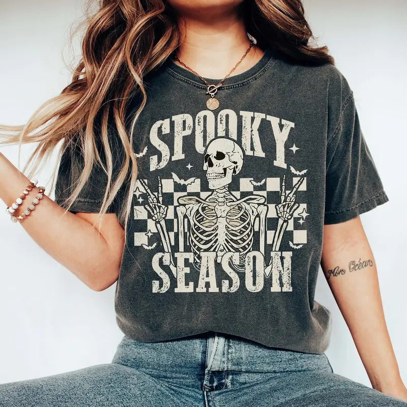 Retro Skeleton Checker Halloween Shirt Spooky Season Shirt Skeleton Halloween Shirt Trendy Halloween 2024 Shirt Hoodie,...