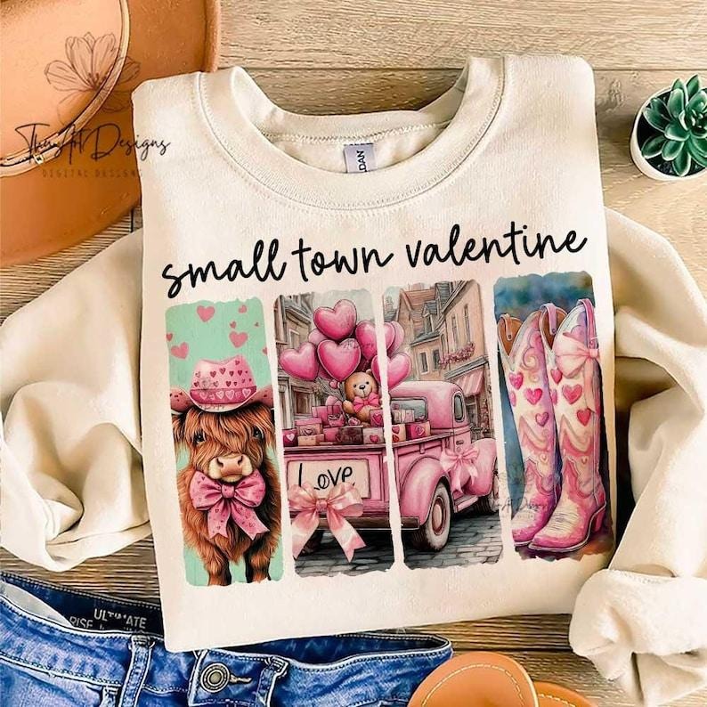 Retro Small Town Valentines Western Sweatshirt Valentine's Day Howdy Valentines T-Shirts, Hoodie | UrbanDripWear.com