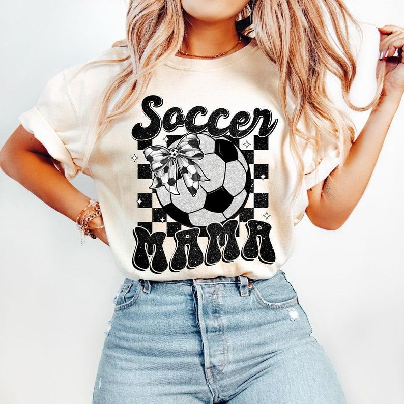 Retro Soccer Mama Coquette,Soccer, Game Day Soccer, Soccer Bow, Soccer Mom, Checkered Soccer Shirt Tshirt Hoodie, Sweatshirt