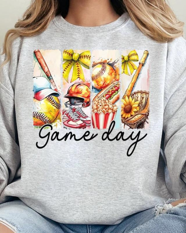 Retro Softball  Game Day Heavy-weight Crew Sweatshirt SOFTBALL SEASON Unisex Womenswear Comfortable Graphic T-Shirts, Hoodie