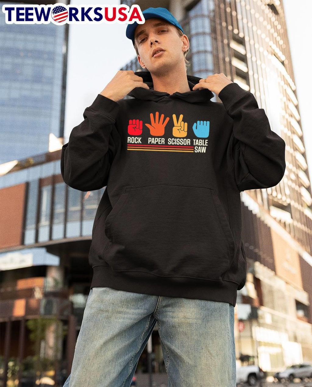 Retro Style Rock Paper Scissor Table Saw Hand Gestures shirt