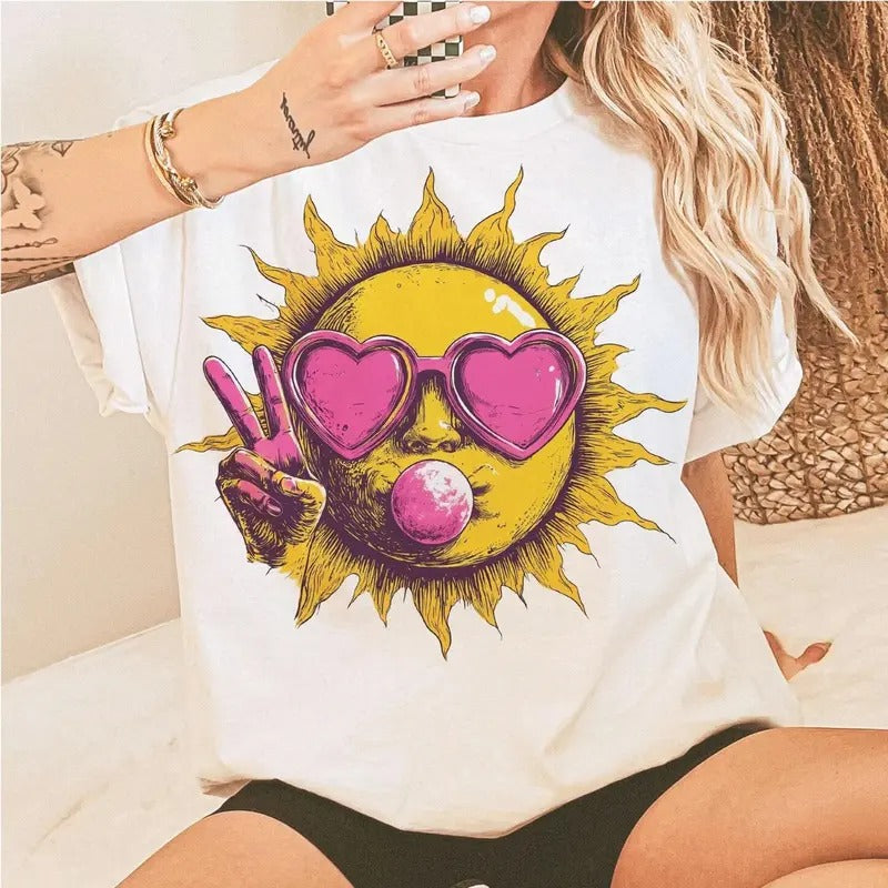Retro Summer tshirt, Women Ocean Shirt, Gift for Beach t shirt, Sun Tee Vacation Sweatshirt, Boho Sunshine Peace graphic...