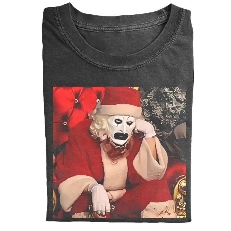 Retro Terrifier Santa Funny T-Shirt, Comfort Christmas Horror Tee, Bloody Claus Ax Gift, Gothic Holiday Clothes, Funny...