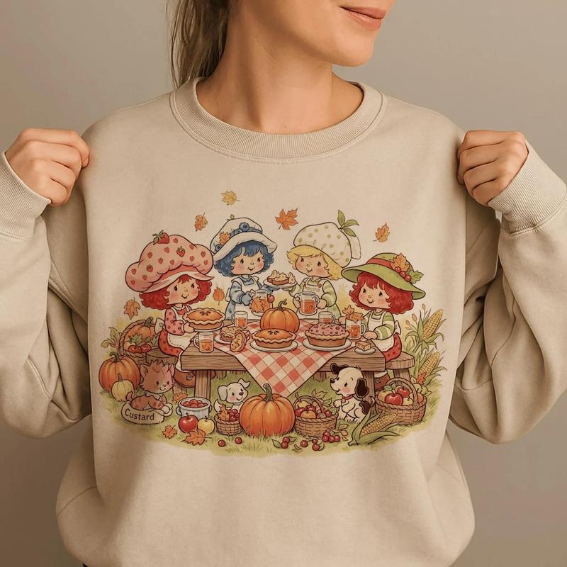 Retro Thanksgiving berry Friends Cartoon Sweatshirt, Fall Clipart Sweatshirt T-Shirts, Hoodie | UrbanDripWear.com